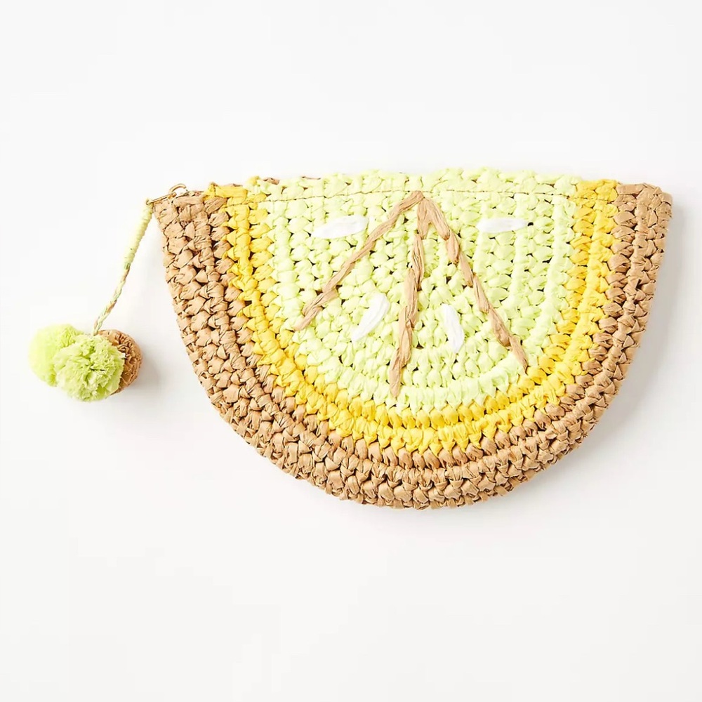 NWT LOFT Yellow and Brown Crochet Clutch